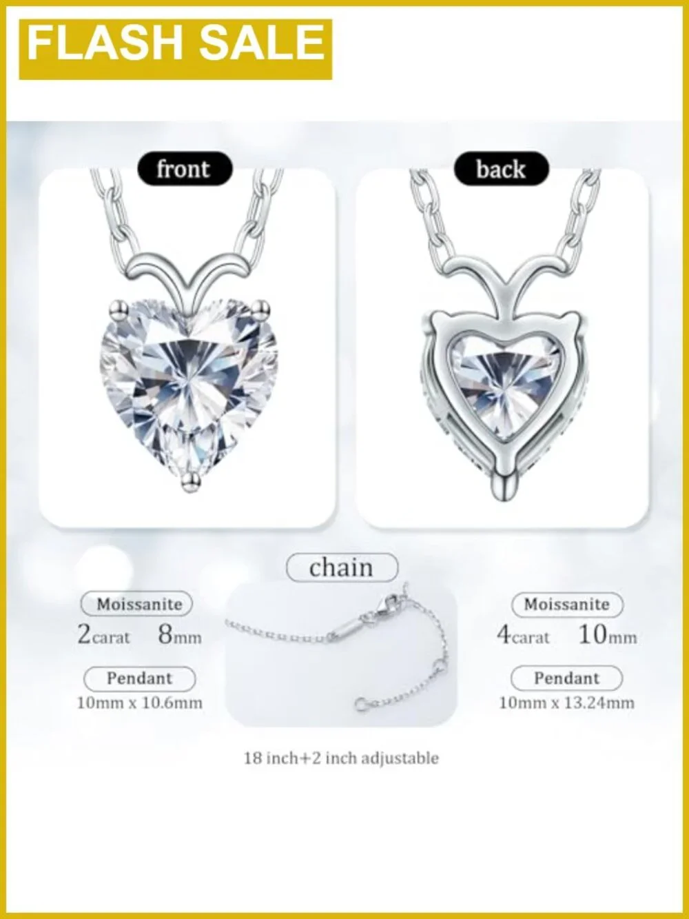 4ct Heart Moissanite Pendant Necklace 925 Sterling Silver Gift